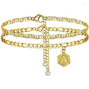 Cavigliere 1 Set 26 paia A-Z Braccialetti alla caviglia iniziali per le donne Gioielli a doppio strato placcati in oro 14 carati Teenager