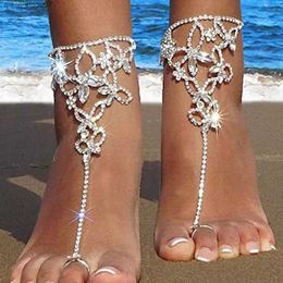 Bracelets de cheville 1 Chaîne réglable pour femmes Papillon Sandales pieds nus Plage Bijoux de mariage Bracelet avec bracelet en diamant d'eau Feuille Mariée ToeL2403