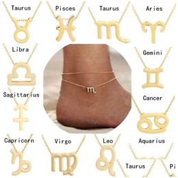 Anklets 12 Constellation Legering Simple Feet Chain Creative Gift Fashion Accessories Drop Delivery Sieraden DHWB5