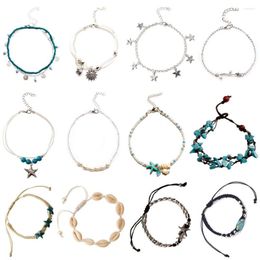 Bracelets de cheville 12 pièces/ensemble coquille conque étoile de mer perles pour femmes corde chaîne de cheville 2023 mode d'été bijoux de pied accessoires de plage