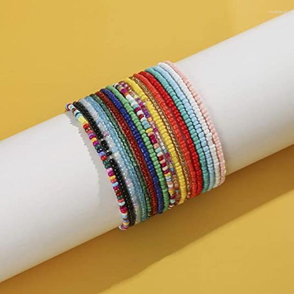 Tobilleras 12 unids/pack Boho colorido cuentas de arroz conjunto de tobilleras para mujer cadena de playa de arena en la pierna pulsera de tobillo señora Bohemia joyería regalos