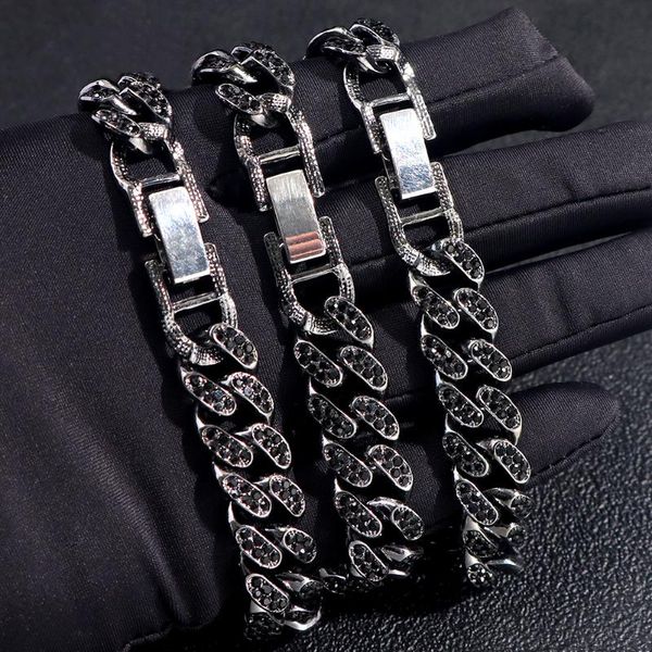 Tobilleras Pulsera de cadena de eslabones cubanos con diamantes de imitación negros de 13 mm para mujeres y hombres Hip Hop Iced Out Tobillera Sandalias descalzas Joyería Tobilleras