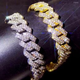 Anucos de 14 mm helados de la cadena de enlaces cubanos de Miami Anklet for Women Gold Sier Color Prg Rhombus Bracelet Hip Hop Jewelry 08yy#