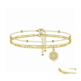 Anklets 14K Gold vergulde enkelarmbanden voor vrouwen sierlijke gelaagde keten Initi￫le Anklet zomer sieraden geschenken 46 e3 drop levering dhjy2