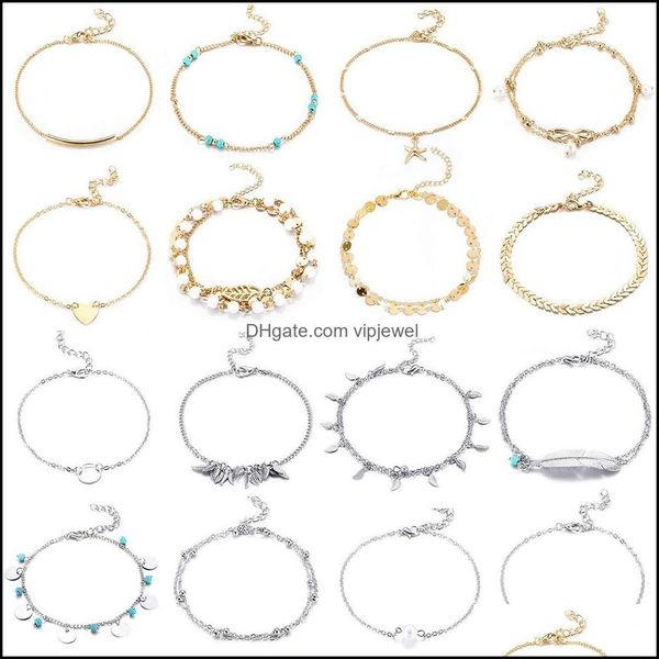Bracelets de cheville 16 pièces, chaînes de cheville réglables, ensemble de bijoux de pied de plage pour femmes et filles, livraison directe Dh5Jg