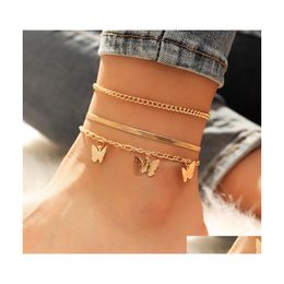 Anklets 17 km Boheemse gouden vlinderketen Set voor vrouwen meisjes mode mtilayer anklet foot enkel armband strand sieraden 828 r2 drop dhpk7