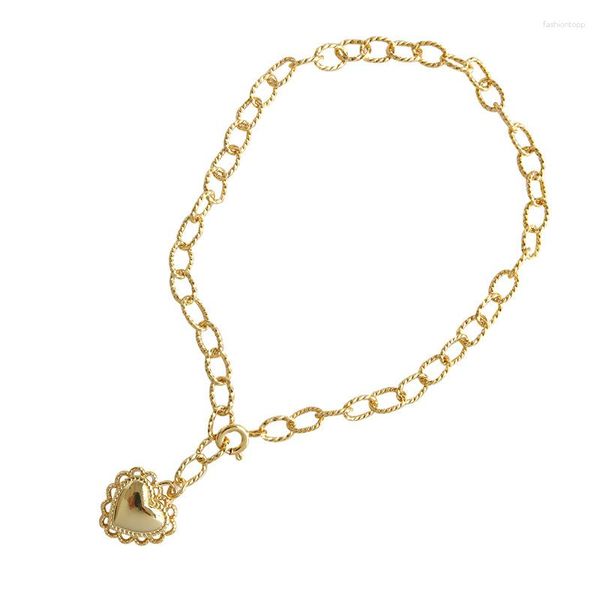 Chevilles 18k or authentique 925 sterling Core Heart Lace Pattern Twist Rolo Braif Chain Bracelet de cheville