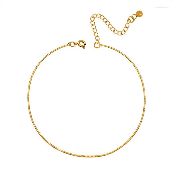 Tobilleras 18K chapado en oro de 1 mm de acero inoxidable redondo serpiente cadena enlace delicada pulsera para mujer encanto verano playa tobillera ajustable joyería