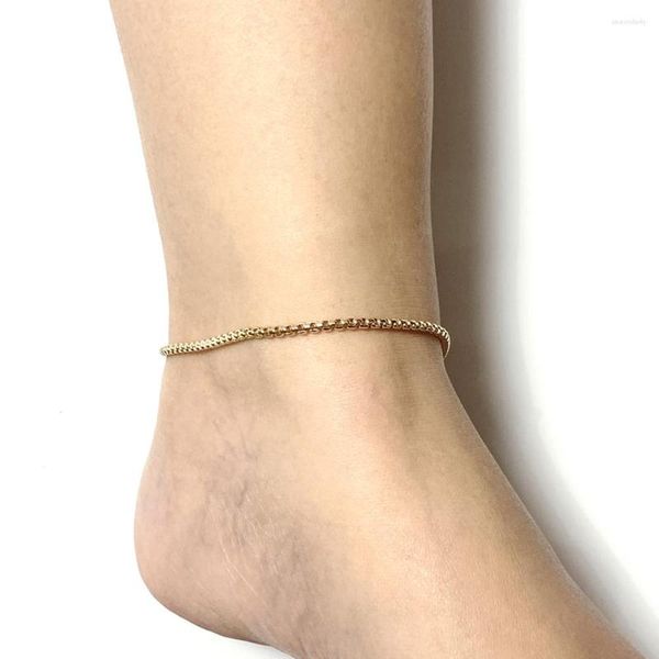 Bracelets de cheville 18K or jaune couleur solide en acier inoxydable pieds nus sandales femmes Ankel Bracelet ROLO chaîne 9-11 