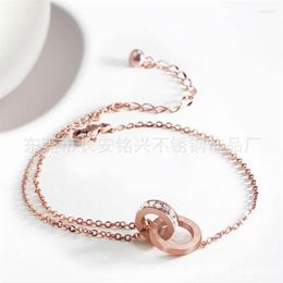 Tobilleras 18KGP Tobillera de color oro rosa Cadena de doble círculo Números romanos Carta Mujer Regalo 316L Joyería de acero inoxidable No se decolora