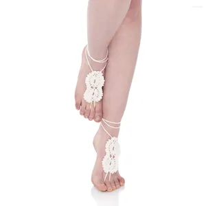 Bracelets de cheville 1 paire femmes bohême sandales pieds nus coton crochet chaîne de cheville bracelet bijoux chaussures ornement accessoires de danse