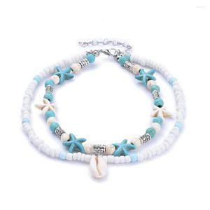 Bracelets de cheville 1 pc cauri coquille avec Turquoise/verre perles de rocaille pour femmes plage cheville jambe Bracelet bohème pied chaîne été bijoux