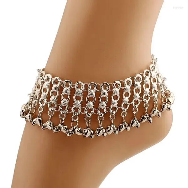 Tobilleras 1 unid estilo étnico campanas de múltiples capas pulsera de tobillo para mujeres color plata metal playa sandalias descalzas accesorios de joyería de pie