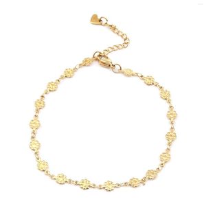 Tobilleras, 1 pieza, tobillera de acero inoxidable 304 de Color dorado para mujeres y hombres, joyería de plata con conector de corazón y flores, suministro al por mayor