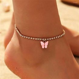 Ankjes 1 st Rijnestone tennisketen vlinder hanger Anklet Bracelet Boho Sparkly Crystal Foot For Women Girls Beach Party