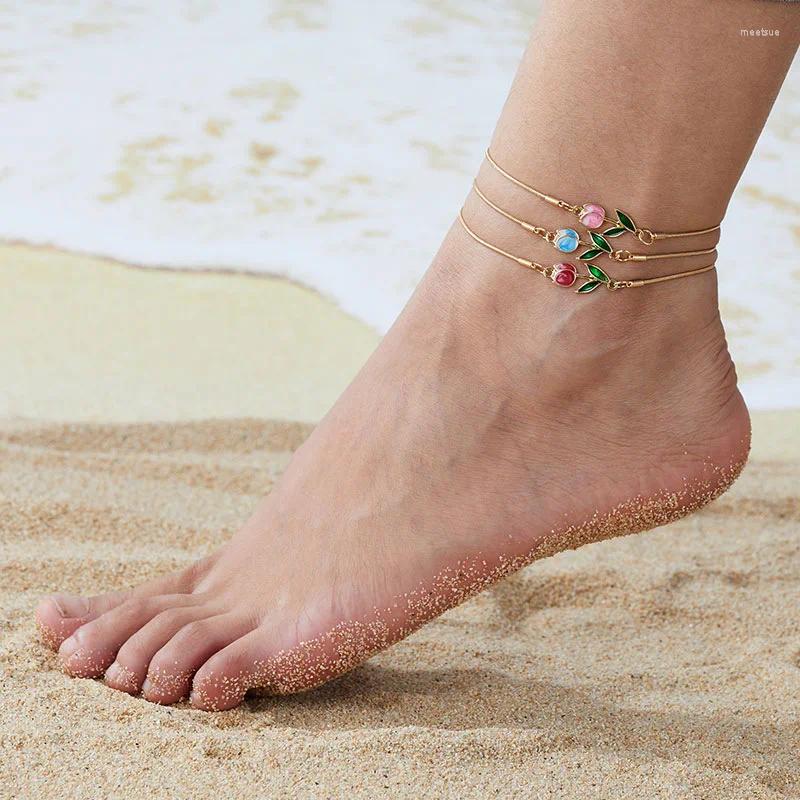 Cavigliere 1pc fiori di tulipano per le donne accessori sexy alla moda gioielli da festa in spiaggia braccialetto regalo temperamento dolce sulla gamba