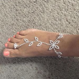 Ankjes 1 van de mode chique kristal bladeren teen ring voor vrouwen zomer strand op blote voeten sandalen voet sieraden bohemia trendy