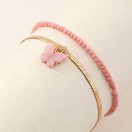 Enkelbandjes 2 stks/set acryl vlinder enkelbandje voor dames roze rocailles zomer strand sieraden groothandel