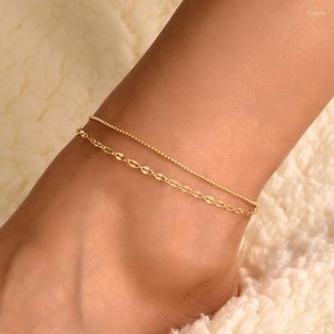 Anklets 2 pc's/set mode dunne minimalistische gouden keten voor vrouwen meisjes zoete strandbeen op blote voeten op maat gemaakte sieraden accessoires