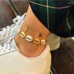 Anklets 2 pc's/set Fashion Women Seahorse Fishtail hanger Shell gevlochten touwgouden kankje set dame eenvoudige strand feest sieraden roya22