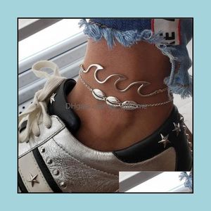 Anklets 2 Retro Fashion Beach Wave Spray Alloy Shell Anklet Foot Accessoires Dames en vrouwelijke geschenken Drop Delivery 2021 JE Dhseller2010 DHUEW