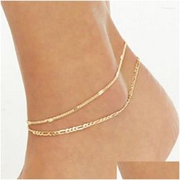 Bracelets de Cheville 2022 Designer Original 2 Couche En Métal Personnalité Cheville Bohème Tendance Pied Bijoux Usine En Gros Drop Delivery Dhyqy