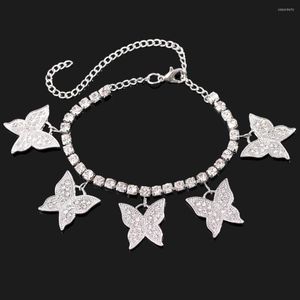 Anklets 2022 Ins Crystal Butterfly for Women Gold Silver Color Ridestone Tennis Chain Foot Summer Beach Anklet Jewelry