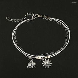 Bracelets de cheville 2023 bohème alliage Animal pied ornement éléphant soleil multicouche cuir corde carré perle chaîne cheville