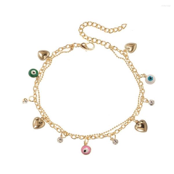 Tobilleras 2023 Charm Jewelry Gold Cadena ajustable Ojo para mujeres Vintage Cobre Esmalte Tobillera Accesorios de verano