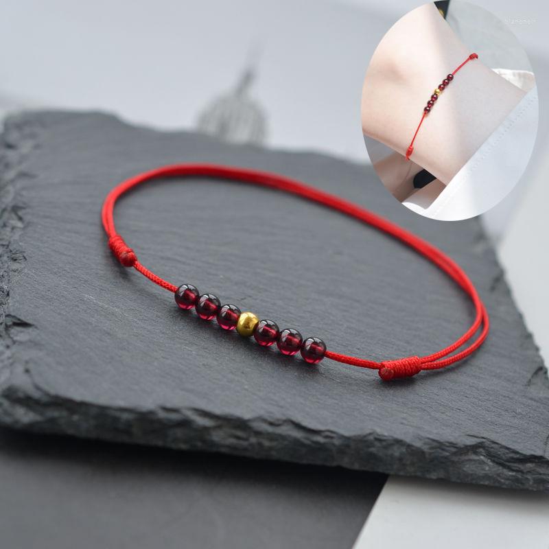 Anklets 2023 Fashion Women Anklet Female Retro Red Garnet Ankle Bracelet Rope Woven For Foot Accessories Summer