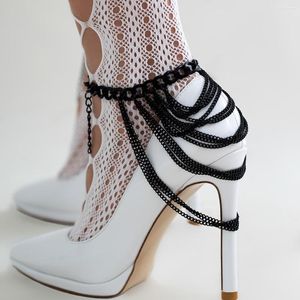 Tobilleras 2023 gótico multicapa negro cadena gruesa mujer señora tacón alto sandalias descalzas zapato Cosplay Sexy pie joyería