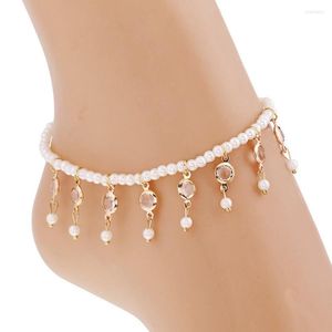 Bracelets de cheville 2023 Imitation perle élastique chaîne de cheville été Sexy plage perle Bracelet de cheville sur la jambe accessoires bijoux de pied