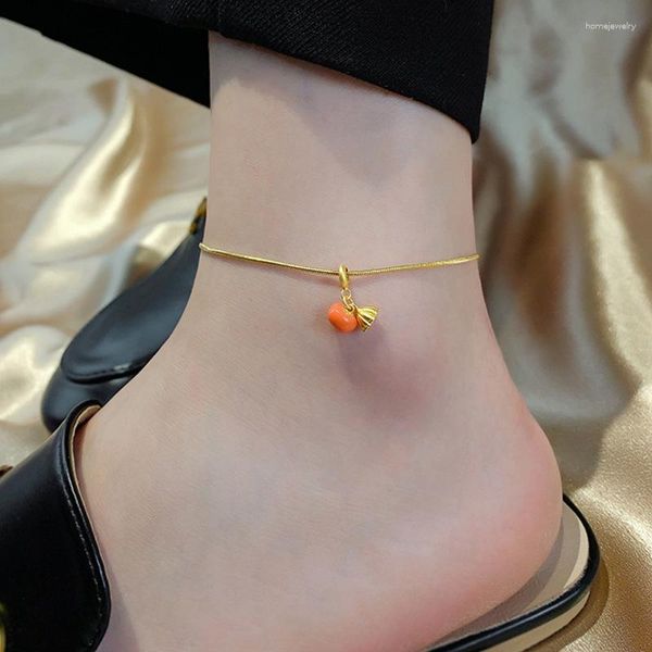 Bracelets de cheville 2023 Persimmon Design Anklet pour femmes Niche Plaqué or 18 carats Pendentif Lotus personnalisé avec des bijoux de mode à haute sensibilité