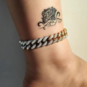 Anklets 2023 Splicing Crystal Cuban Link Anklet for Women Men Gold Silver Color Chunky Metal Chain Bracelet Hip Hop Jewelry