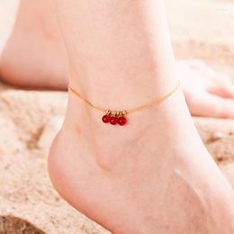 Anklets 2023Tendency Summer Fashion Tassel Red Ball Anklet Bracelet Titanium stalen beenketen Women's Girl Bead Foot Sieraden Gift
