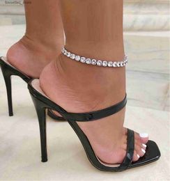 Anklets 2024 Zomer nieuwe 5a zirkon charme Anklet Iced Out Bling Rose Gold Silver Color Pink CZ 5mm Tennis Chain for Women Sieraden L46