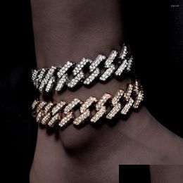 Bracelets de cheville 20mm Punk Iced Out Chunky Cubain Lien Chaîne Pour Femmes Bling Strass Épais Cheville Bracelet Hip Hop Pied Bijoux Drop Livraison Dhlc0