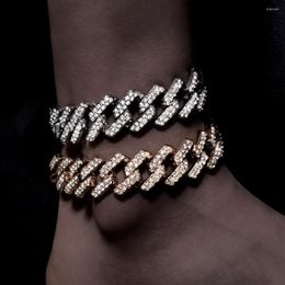 Bracelets de cheville 20 MM Punk glacé grosse chaîne à maillons cubains pour femmes Bling strass épais cheville Bracelet Hip Hop pied bijoux