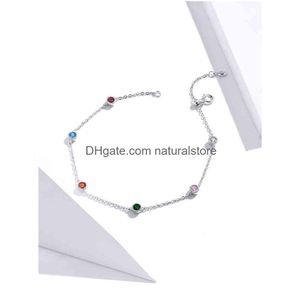 Bracelets de cheville 21Add5Cm bracelet de cheville 925 argent Sterling romantique petit rond breloque en Zircon pour les femmes S925 Bracelet de cheville longueur réglable 211018 Dro Dhopo