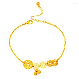 Tobilleras Pulsera de tobillo de cadena de color dorado de 24 quilates en la pierna Joyería de pie Boho Moneda plana Charm Pulseras para el tobillo para mujeres Accesorios de boda