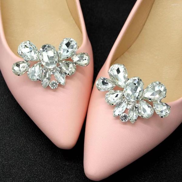 Tobilleras 2 piezas Moda Lujo Brillante Rhinestone Gota Cristal Tacón alto Zapato Clip Accesorios Joyería Hebilla de novia para mujer