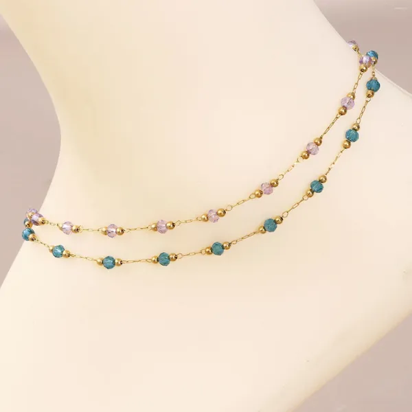Chevilles 304 en acier inoxydable à double couche à double couche chaîne de liaison de perles en pierre naturelle pour femmes mode d'été