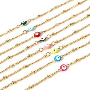 Bracelets de cheville en acier inoxydable 304 chaîne à maillons religieux gourmette couleur or émail multicolore mauvais œil pour femmes 21,5 cm (8 4/8 