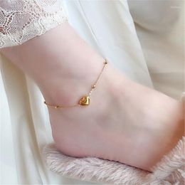 Anklets 316L roestvrij staal mode high-end sieraden goudkleur vaste niet-slip kralen liefde hartketens voor vrouwen Tobilleras