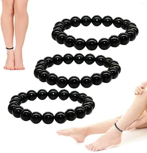 Enkelbanden 3pc Anti Zwelling Zwart Obsidiaan Afslanken Armband Enkelbandje Yoga Energie Gebed Kralen String Sieraden Voor Vrouwen Mannen Armbanden