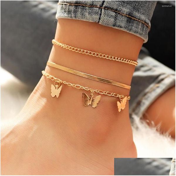 Chevilles 3pcs Bohemian Gold Butterfly Chain Set for Women Girls Fashion MTI-couchelle de cheville Bracelet de la cheville