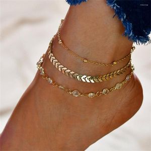 Tobilleras 3 unids/set pulseras de tobillera de diamantes de imitación de flecha bohemia para mujer accesorios de playa de verano estilo punk joyería de cadena de pie descalzo