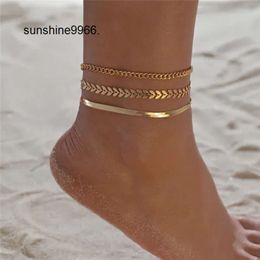 Tobilleras 3 unids/set cadena simple de color dorado para mujeres joyería de pie de playa pulseras de tobillo accesorios