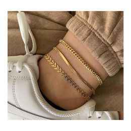 Chevilles 3pcs / set gold couleur chaînes simples pour femmes chaîne de jambe de pied bracelets de la cheville