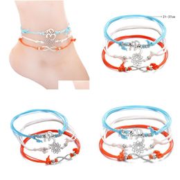 Bracelets de cheville 3pcs / set pendentif infini om yoga cheville chaîne de pied pour femme été bracelet fleur charme 3 couleur corde tressée bijoux goutte d dhboa